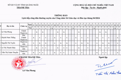 LỊCH TIẾP CÔNG DÂN THÁNG 5 NĂM 2025