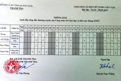 LỊCH TIẾP CÔNG DÂN THÁNG 04 NĂM 2023