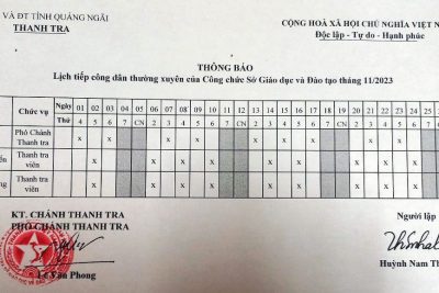 LỊCH TIẾP CÔNG DÂN THÁNG 11 NĂM 2023