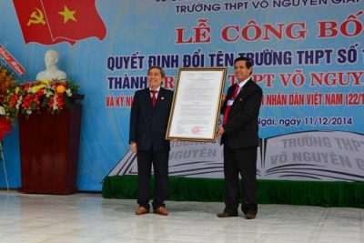 Trường đăng nhập MB66 Số 1 Sơn Tịnh chính thức đổi tên thành Trường đăng nhập MB66 Võ Nguyên Giáp
